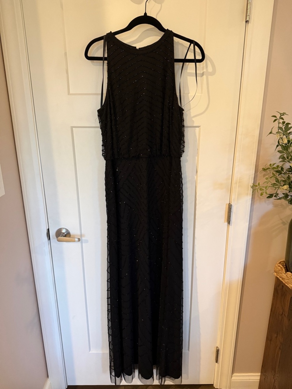 Adrianna Papell Black Beaded Maxi Dress